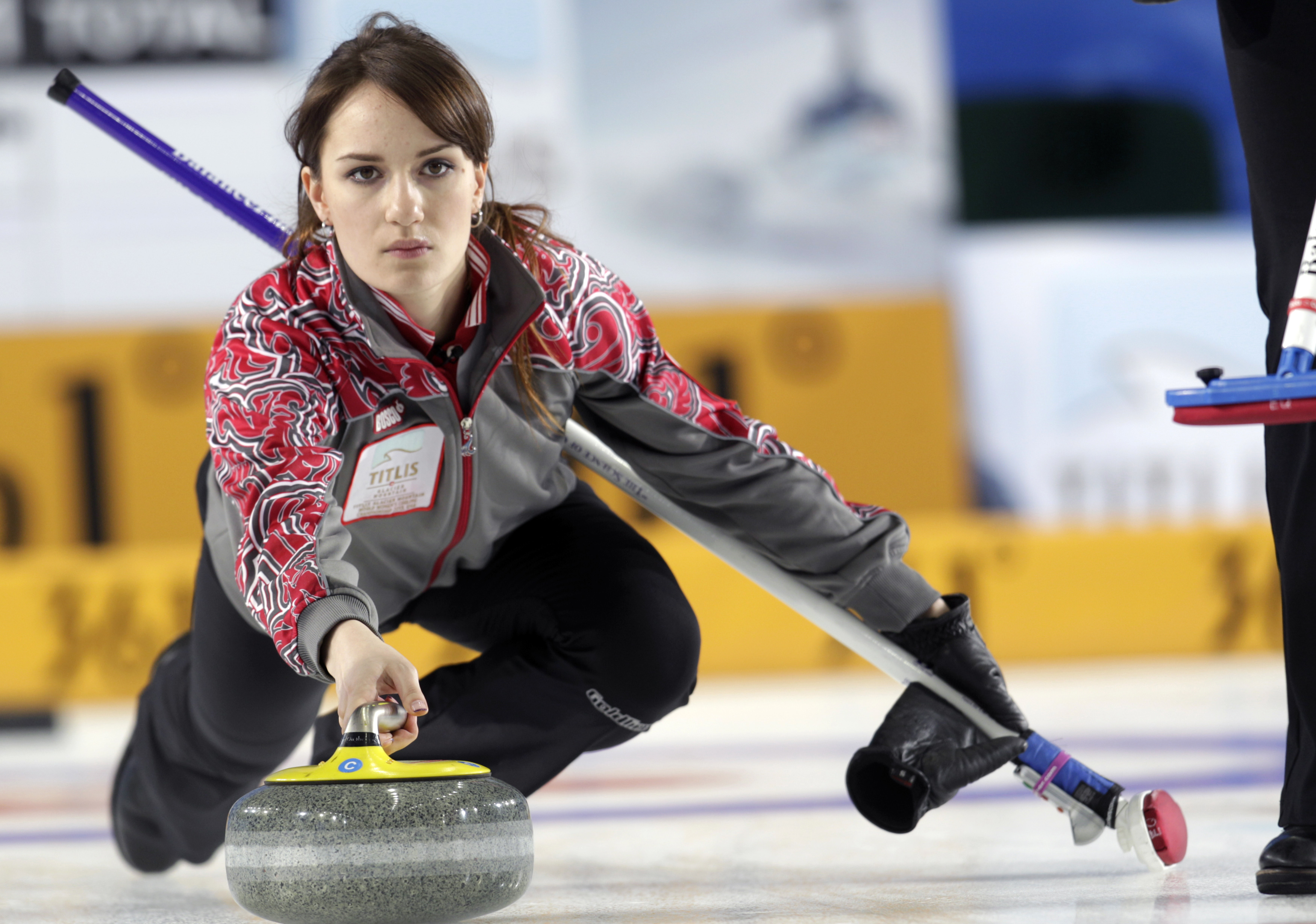 Russia's skip Anna Sidorova delivers a stone during their World Women's Curling Championship qualification round match against the U.S. in Riga March 21, 2013. REUTERS/Ints Kalnins