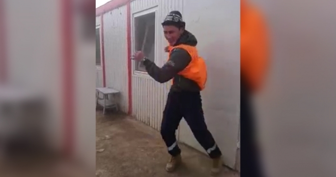 He just moves to the beat: Kazakhstani construction worker's dance routine