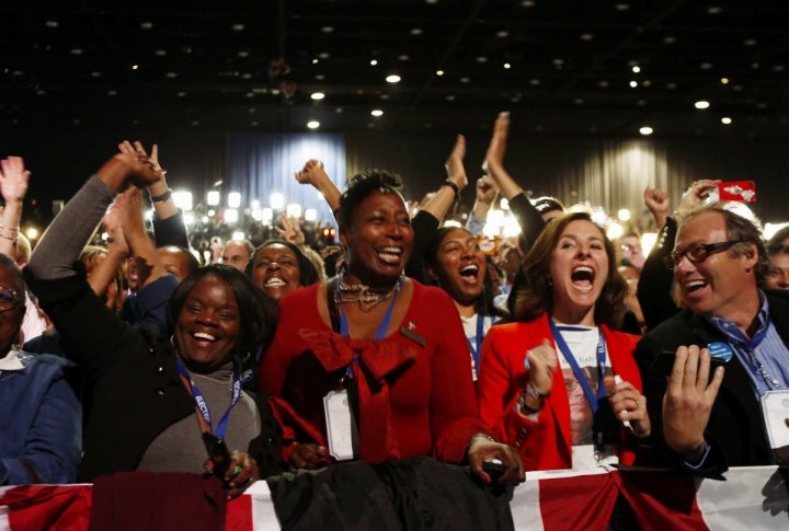 Supporters of U.S. President Barack Obama cheer during his election night rally in Chicago. ©REUTERS/Kevin Lamarque