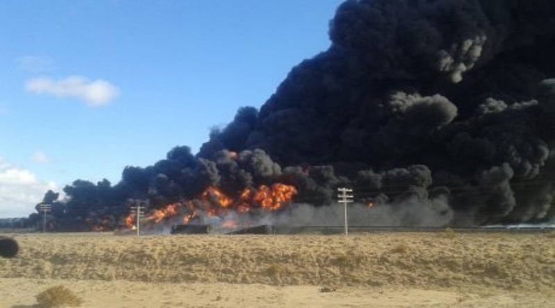 Burning petroleum train near Kazakhstan's Aktau. ©Lada.kz