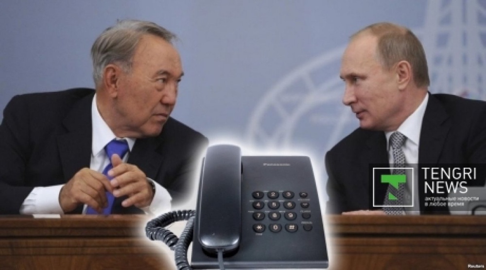 The President of Kazakhstan Nursultan Nazarbayev and his Russian counterpart Vladimir Putin. Illustration of tengrinews.kz