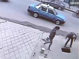 The incident happened in Xi’an in Central China. It was recorded by a nearby video surveillance camera. A girl was walking on the sidewalk, when the pavement collapsed right under her feet. The girl found herself 6  meters underground in sewage collectors. The accident was witnessed by a taxi driver passing by. He got out of his car and ran to the hole. The girl did not reply to him, so he went down into the hole on a cable. He stayed in the hole until a rescue team arrived. They lowered helmets and a ladder. The girl went up to the surface using the ladder. According to the doctors, she was barely injured.