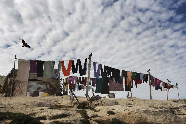 A Bedouin camp is seen in the E1 area, between Jerusalem and the Israeli West Bank. ©AFP