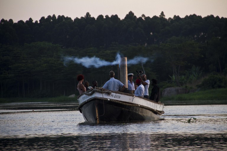 The African Queen boat motors on the Nile in Jinja, Uganda, on December 21, 2013.
