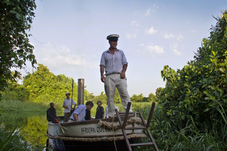 Gavin Fahey, skipper and the mechanic who repaired the African Queen, stands on the boat on the River Nile in Jinja, Uganda, on December 21, 2013. 