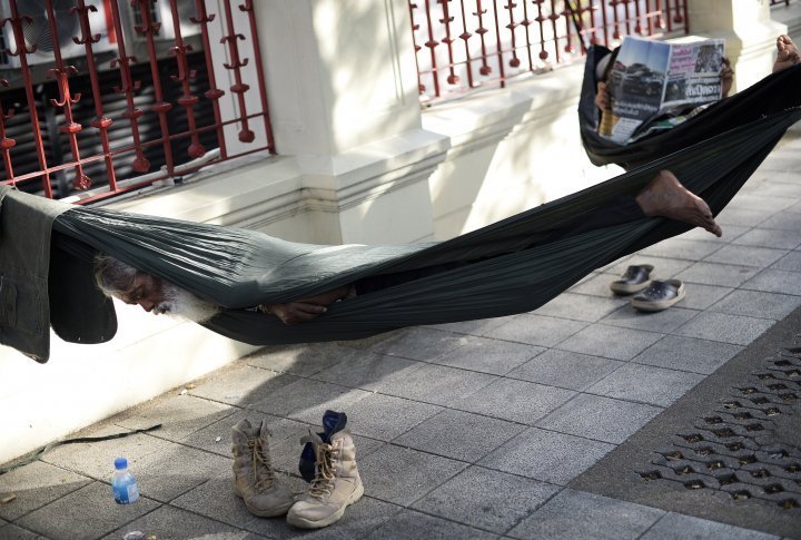 A protester is resting. ©Reuters
