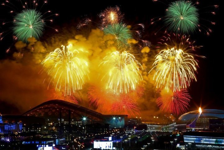 Fireworks light the sky outside the Fisht Olympic Stadium. ©sochi2014.com
