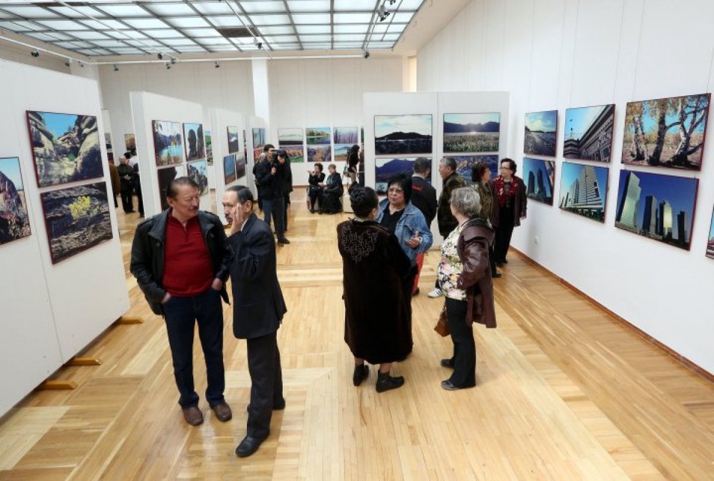 Visitors in the exhibition hall.