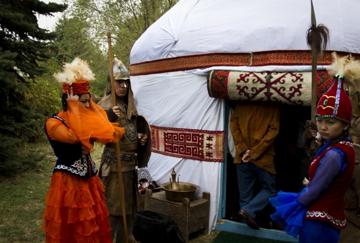 Several yurts (Kazakh nomads national house) were installed at the territory of the studio. The guests were greeted with a table full of national food. <br>Photo by Vladimir Dmitriyev©