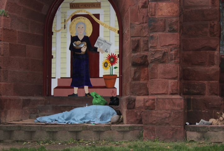 Homeless sleeping outside the church