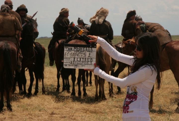 At the shooting site of Zhauzhurek Myn Bala movie