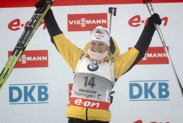 Winner of women's sprint Miriam Gessner. Photo courtesy of biathlonrus.com
