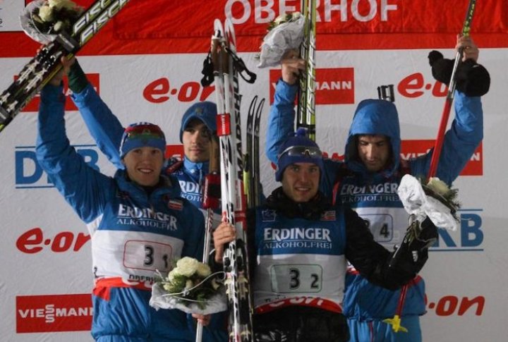 Russian team: first place in the men's relay race. Photo courtesy of biathlonrus.com