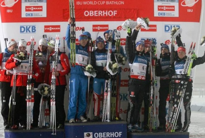 Top 3 teams of the relay race. Photo courtesy of biathlonrus.com