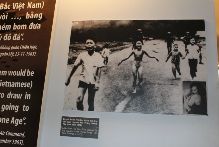 A photograph of running Vietnamese girl with burnt body. War museum in Ho Chi Minh City. Photo by Roza Yessenkulova©