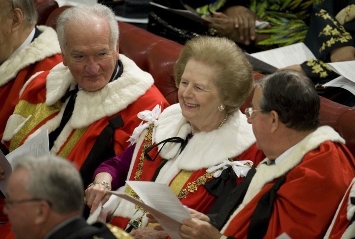 Former British Prime Minister Baroness Thatcher sits in the House of Lords for the State Opening of Parliament, London November 6, 2007. ©REUTERS