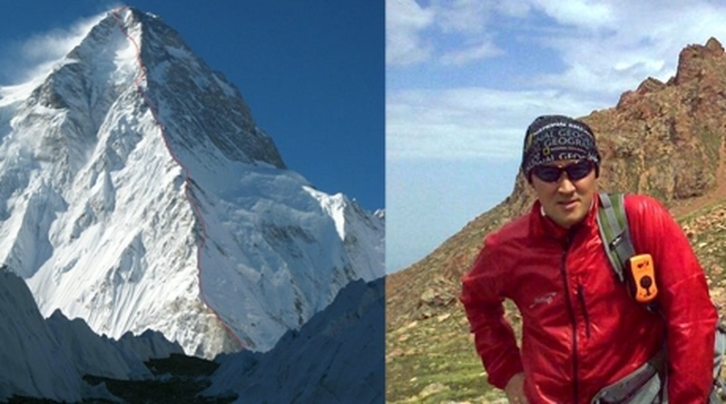 The route to the top of K-2 on its Northern spine (L). Maksut Zhumayev on Alpingrad (R). Photo courtesy of kazpatriot.kz

