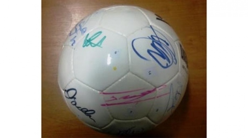The football with British footballers' autographs. Photo courtesy of donations.komandasos.kz