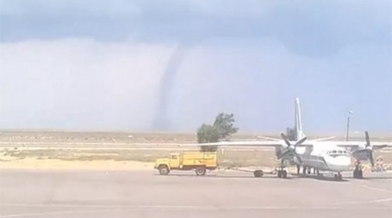 Tornado next to Aktau airport. Snapshot of the video