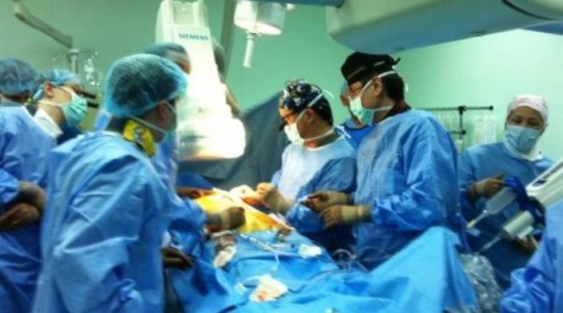 Installation of the stent into the coronary artery