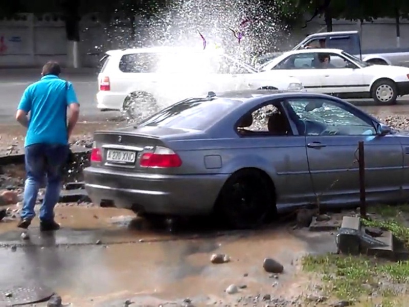 VIDEO: Car damaged by mud fountain in Almaty
