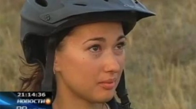 Kazakhstan nine-time snowboarding champion Valeriya Tsoy. KTK TV Channel shot.