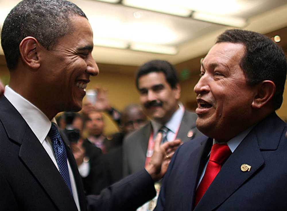 US president Barack Obama and Venezuelan President Hugo Chavez. Photo courtesy of homocreativus.es