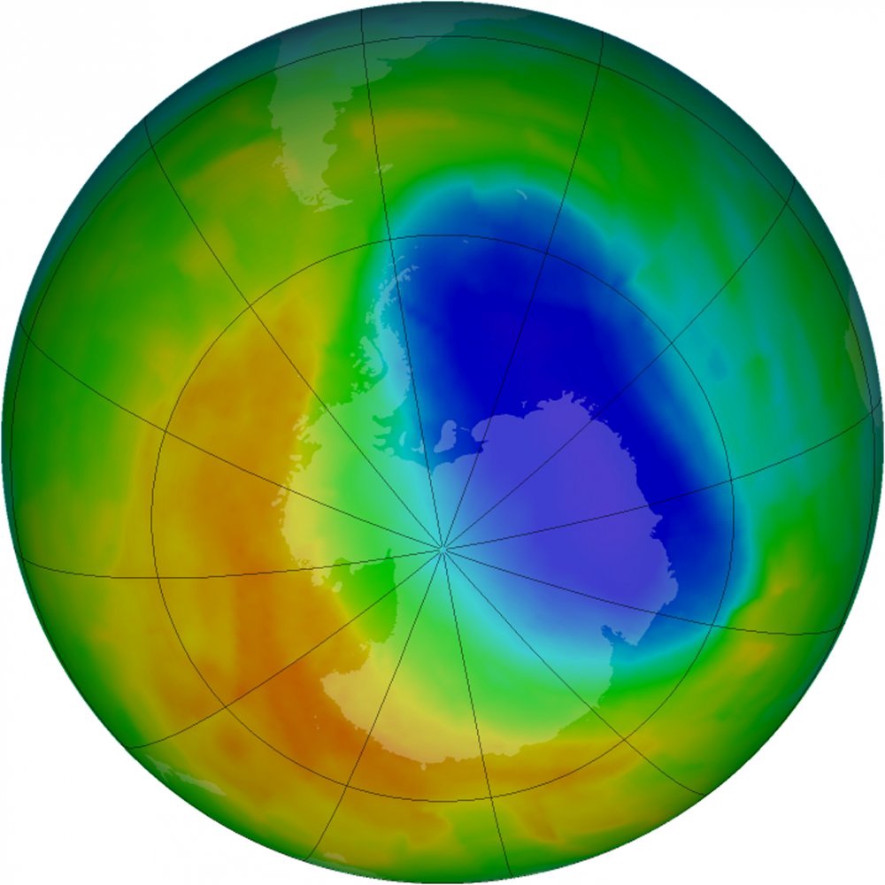 A false-color view of total ozone over the Antarctic pole. ©REUTERS