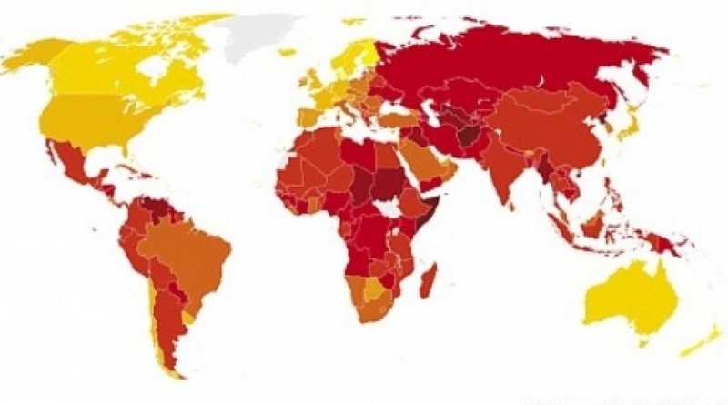 Corruption spread map. Darker color complies with higher corruption level.