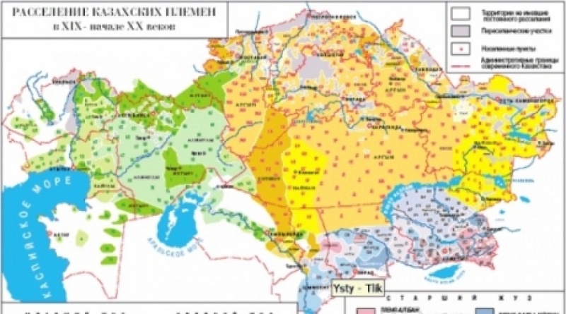 Map of settlement of Kazakh tribes in the beginning of 20th century