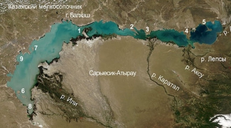 Satellite picture of Balkhash lake. Photo courtesy of NASA