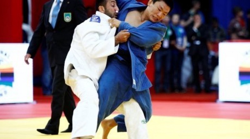 Kazakhstan's Sergey Lim fights with Japan's Masashi Ebinuma. Photo courtesy of ijf.org