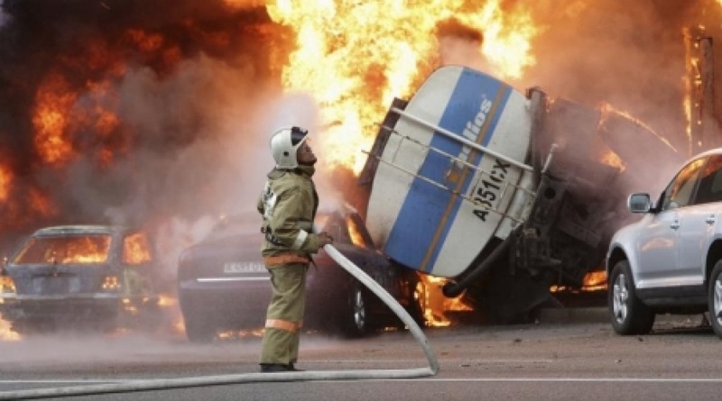 A burning lorry. ©REUTERS