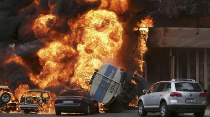 The burning fuel truck. Photo ©REUTERS