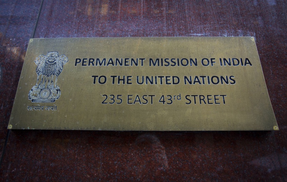 The sign of the Indian Mission to the United Nations building in New York. ©Reuters/Carlo Allegri 