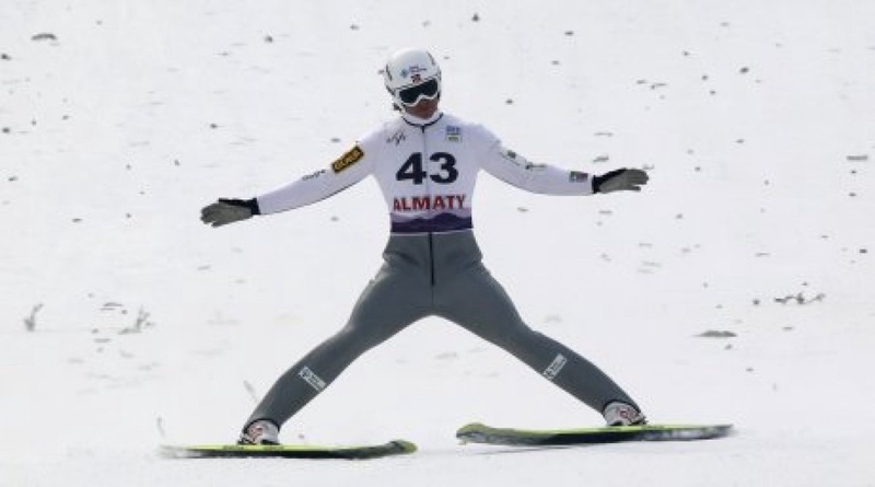 Norwegian athlete on the ski jumps in Almaty.©REUTERS