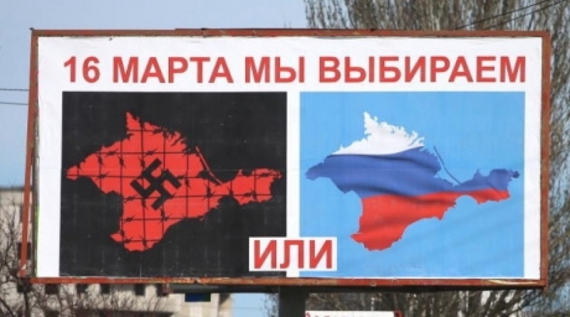 The poster reads: What will we choose on March 16. Photo courtesy of vm.ru