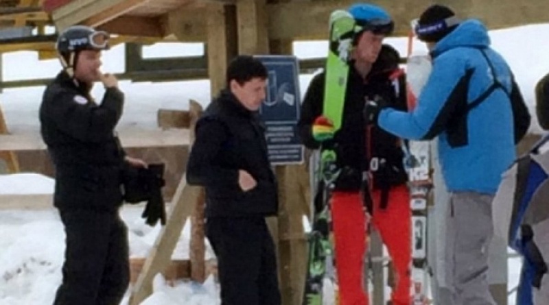 British Prince Harry is spotted (2nd right) at the Almaty's Shymbulak ski resort. Photo courtesy of east2west news