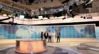 Qatar-based Al-Jazeera English's acting managing director, Giles Trendle, executive director of global communication, Abdulla al-Najjar, journalist Baher Mohamed and Al-Jazeera Media Network's acting 