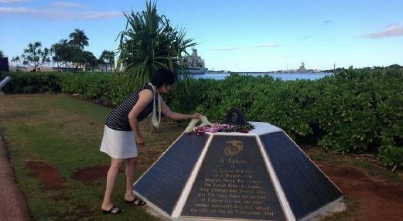The wife of Prime Minister Shinzo Abe has visited Pearl Harbor. Photo courtesy of Akie Abe's Facebook