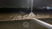 Road flooded with meltwater in Uralsk